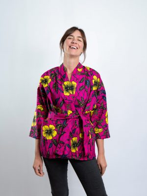 Unisex Oversized Lightweight Kimono-Style Jacket Tropical Bloom (M)