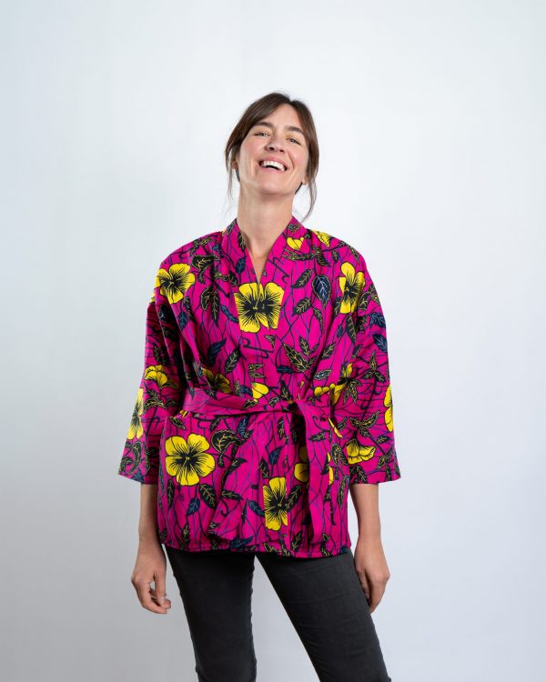 Unisex Oversized Lightweight Kimono-Style Jacket Tropical Bloom (M)